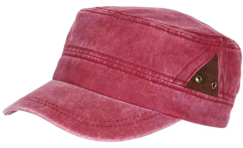 Nyls Creation Gorra Militar de Algodón Lavado, Estilo Ejército Cubano con Detalle Cuero, Talla Única Mixta, rojo, Talla única