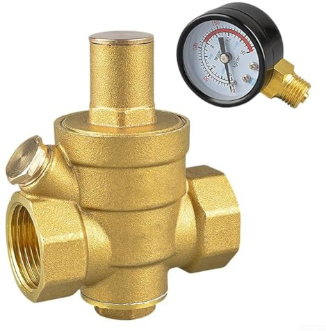Druckminderer Wasser 3/4 Zoll DN20 mit Manometer, Messing Einstellbares Ventil, Echtzeitüberwachung, Rostbeständig, für Boiler und Außensysteme (M)