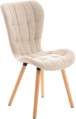 CLP Sedia Chic da Sala da Pranzo ELDA in Tessuto - Sedia Design per Salotto, Imbottita e Trapuntata I Sedia Tavolo con 4 Gambe in Legno I Sedia, Colore:crema