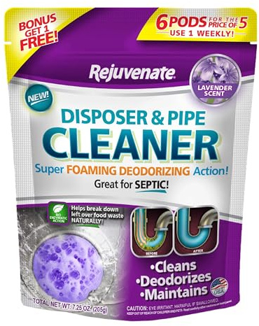 Rejuvenate Garbage Disposal and Drain Pipe Cleaner Powerful Foaming Action and Removes Garbage Disposal Smells 6 Unit Pack Lavender Scent