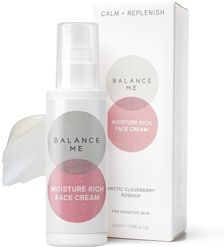 Balance Me Moisture Rich Face Cream 50ml, Dry Skin Moisturiser with Rosehip for Hydrating Sensitive & Dry Skin, Supports the Appearance of Redness