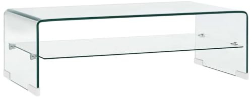 vidaXL Couchtisch, Wohnzimmertisch, Beistelltisch, Sofatisch, Wohnzimmer, Haus, klar, 98 x 45 x 31 cm, Hartglas