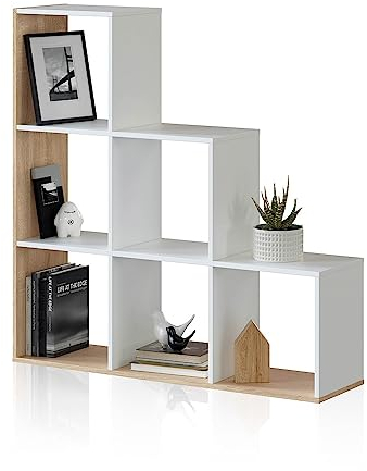 Habitdesign Estantería Librería, Salón, Comedor o Despacho, Modelo Lua, Acabado en Blanco Artik y Roble Canadian, Medidas: 110 cm (Alto) x 108 cm (Ancho) x 28 cm (Fondo)