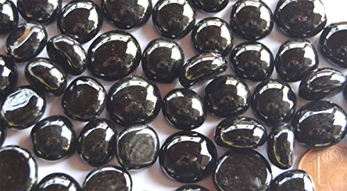 70g Mini Glasnuggets 10-12mm Muggelsteine ca. 50 Stück Glassteine Dekosteine (Schwarz opak)
