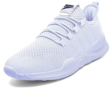 AZSDXS Men Running Trainers Lightweight Walking Shoes Fashion Breathable Jogging Athletic Sneakers Casual Breathable Gym Tennis Fitness Sport Outdoor Shoes White