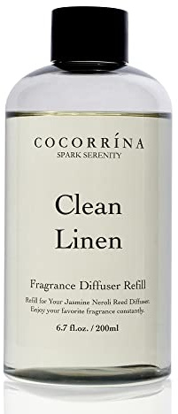 Cocorrína Clean Linen Scented Reed Diffuser Oil with 8 Sticks Fragrance for Bedroom, Bathroom, Oil Diffuser, Home Décor, 6.7 fl oz. (200 ml)