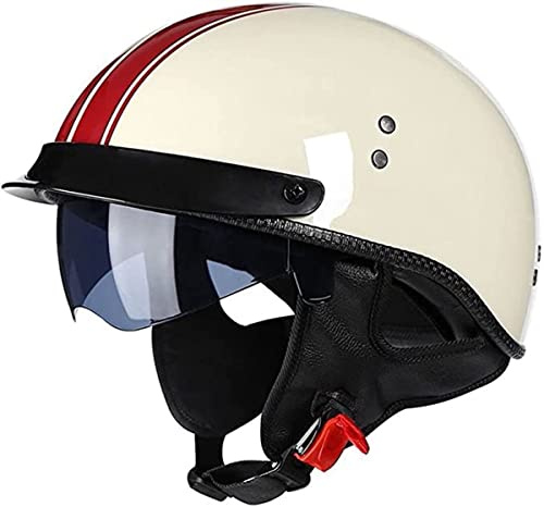 Vintage Casque Moto Bols ECE Homologué Cuir Casque De Moto Jet Blanc Retro Scooter Demi Coque pour Street Bike Moped Scooter Confortable Casque pour Homme Femme 1,M