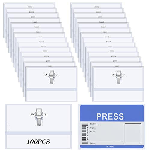 Nswayy 100 Funda Tarjeta Identificación,Porta Tarjetas Identificativas Porta Tarjeta Funda Tarjeta Insignias de Nombre con Clip y Pin Soporte Transparente para PVC Tarjetas de Identificación