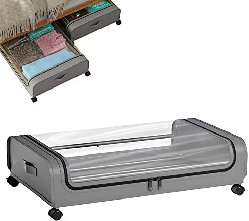 Toothbace Cómoda bajo la cama con ruedas, 31,5 x 17,3 x 6,3 pulgadas, 34 litros, caja de cama con ruedas, caja plegable para guardar ropa, juguetes y zapatos (gris)