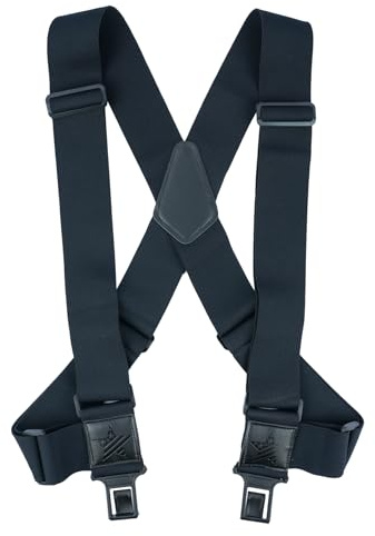 KUNN Men's Side Clip Suspenders,2 inch Heavy Duty Hook End Belt Adjustable Suspender,Black