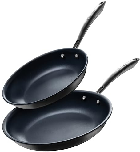 Guy Fieri's Flavortown Laser Titanium 2 Pcs Fry Pan Set 8.5 and 10 - Non-stick Cookware Set Without PFAS, PTFE, or PFOA, 3x More Durable, Dishwasher Safe, Oven Safe