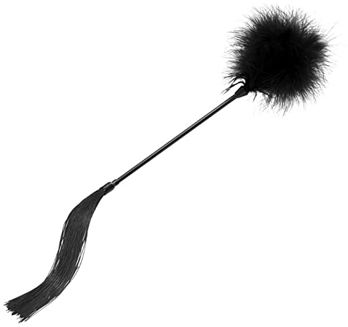 Silicone Horse Riding Whip Soft Feather Tickler and Teaser With Duster - Role Play Toys for Couples (Black)