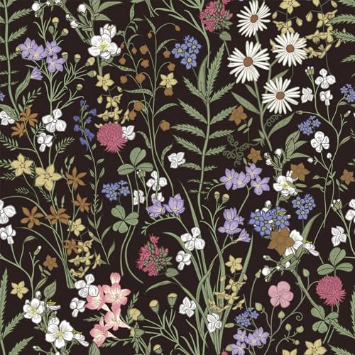 Abyssaly Self Adhesive Wallpaper, Floral Leaf Vinyl Wrap Peel and Stick Wallpaper, Waterproof Sticky Back Plastic Roll, Covering Film for Kitchen, Cupboard, Wall, Black 44cmX300cm