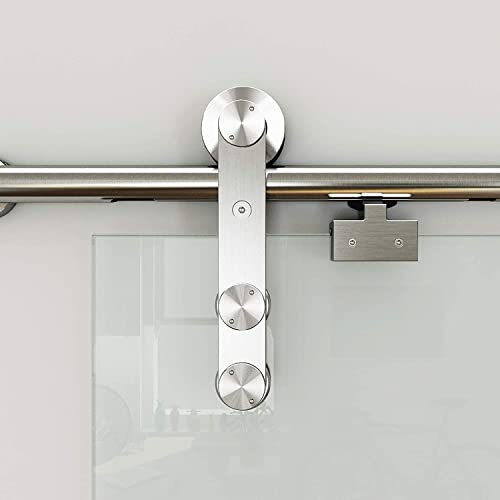 Schiebetür-Hardware-Set, Robustes, Robustes Schiebetür-Hardware-Set, 150–244 cm, Edelstahl, einzelne Schiene, super sanft und leise, Glastürschienen-Zubehör für Badezimmer/Küche (Größe