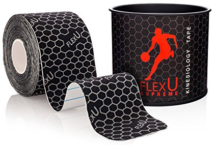 FlexU Kinesiology Tape; Single Roll (Pre-Cut or Continuous); Advanced Strength and Flexibility Properties; Longer Lasting Therapeutic Recovery; Sports Tape (Black Pre-Cut)