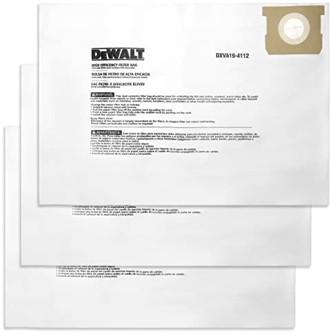 DEWALT DXVA19-4112 Fine Dust Bag Fits for 12-16 Gallon Wet/Dry Vacuum Compatible with DXV12P DXV14P DXV16P DXV16PA DXV16S