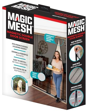 Magic Mesh Double Door- Hands Free Magnetic Screen Door, Fits French & Sliding Doors 75 in x 83 in
