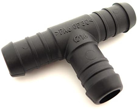 227s 16mm T-Piece Hose Connectors To Join Water, Fuel & Breather Pipes - Resistant to Fuels, Oils & Coolant - For Use Between -30C & 140C - Nylon PA66 - Black - 2 Pack
