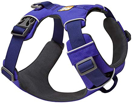 RUFFWEAR Front Range Harness, Extra Small Dog Harness, Reflective Y Harness, Adjustable Comfortable Padded Everyday Dog Walking, No Pull Harness, 2 Lead Attachments & V Ring, Size XS, Huckleberry Blue