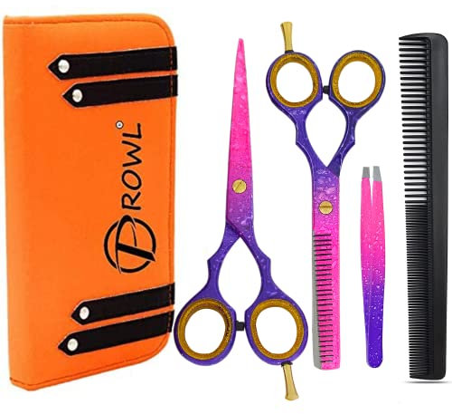PROWL Professional Hairdressing Scissors Set (5.5 Inch) – Hair Cutting Scissor & Thinning Scissor with Comb, Beauty Tweezer and Case – Perfect for Men, Women, Children, and Adults