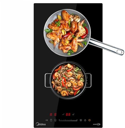 Midea Plaque à induction avec 2 zones de cuisson - Plaque en céramique encastrable - Câblage - Contrôle tactile - Arrêt automatique - Sécurité enfant