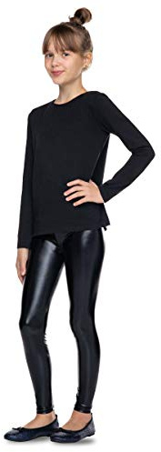 hi!mom Leggings de látex brillante para niña, pantalones metálicos de longitud completa, pantalones de imitación de cuero para niños, pantalones de látex para niñas de 2 a 13 años, Negro, 4-5 Años