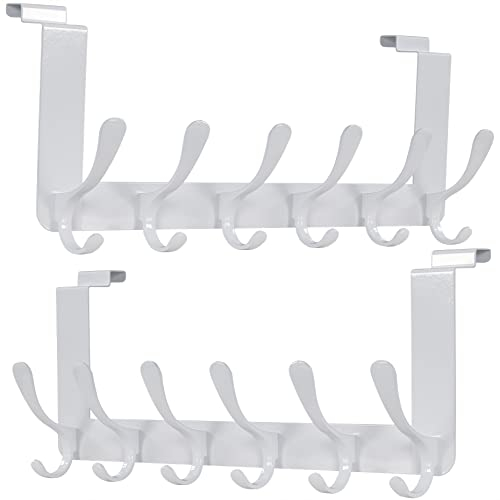SKOLOO Kleiderhaken Tür Einhängen, Metall Türhaken Ohne Bohren, Türgarderobe für Handtuchhalter, Mäntel,2 Stück, Weiß
