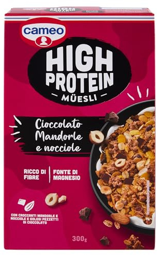 Cameo High Protein Muesli, Cereali Proteici Con Cioccolato Fondente, Croccanti Mandorle E Nocciole Tostate, Muesli Proteico, Ideale per Colazione Proteica, Ricco di Fibre e Fonte di Magnesio, 300 g