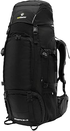 outdoorer Schwarzer Reiserucksack Atlantis - großer Trekkingrucksack in Schwarz, 100% Cordura, Backpacker-Rucksack mit Frontzugriff für Reisen, 100 l