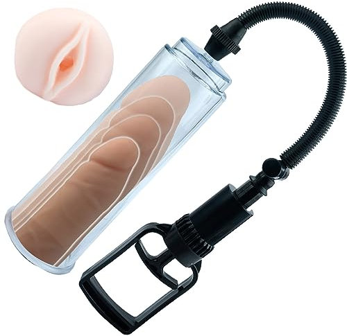 FOPS Pompa Pene Manuale per Ingrandimento Temporaneo Penis Vacuum Device Uomo con Masturbatore Vagina Finta Scala Misura Impermeabile Sex Toy per Erezioni Forti P02-10