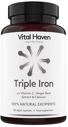 Vital Haven Iron Supplement - Ferrous Glycinate + Citrate + Gluconate and Non-Acid VIT C with Ginger - UK Made