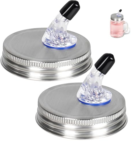 Stainless Steel Mason Jar Pour Spouts,Moonshine Free Flow Pouring Dispenser fit 2.75 Inch Regular Mouth,Dust Proof Cover,Dishwasher Safe,Reusable,Silver Houjioes（2Pack)