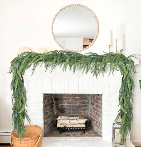 Artiflr Christmas Norfolk Pine Garland, Realistic Spruce Greenery Garland, Cedar Garland for Holiday Mantel Fireplace Table Christmas Decor (Pine Garland)