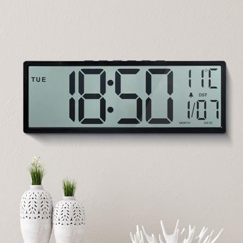 MAXSTAR14.5'' Large Digital Wall Clock,Big LCD Screen Display with Jumbo Numbers,Battery Operated,Auto DST,Temperature,Date,Wall Clocks for Living Room,Bedroom,Kitchen,Desk Decor,Easy Read for Elderly
