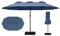 RELAX4LIFE Grand Parasol Double avec Pied 4,7M, Grand Parasol de Jardin Extérieur avec Manivelle, 12 Baleines, Base Croix, Sacs de Sable, Ventilé, Protection Solaire pour Terrasse Marché (Bleu foncé)