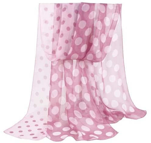 DAMILY Donna Sciarpe in Chiffon Lunghe Stampate a Pois Wrap Scialle Moda Donna, Rosa, Taglia unica
