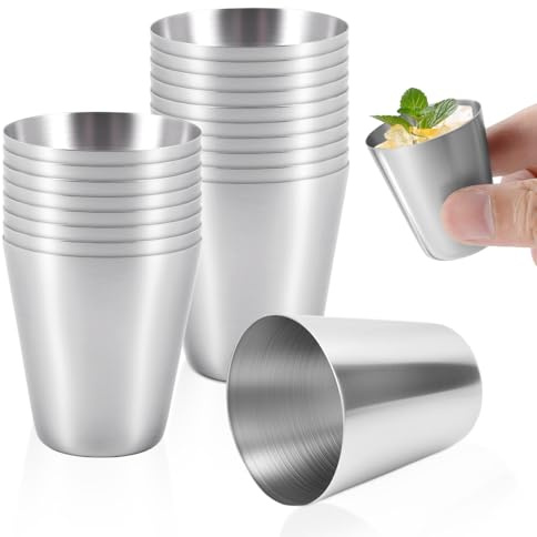 Vunanvu 20 Pezzi Bicchieri da Shot in Acciaio Inox 30ML Bicchierini da Liquore da Viaggio Mini Bicchieri da Shot Portatili Impilabili Bicchierini da Vino in Metallo per Feste Campeggio Viaggio Picnic