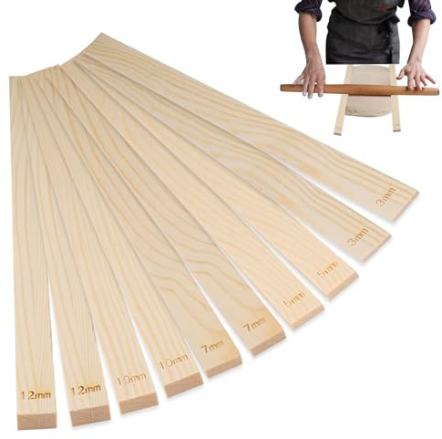 10 Pieces Pottery Rolling Pin Guides, 5 Sizes 3/5/7/10/12 mm Wooden Clay