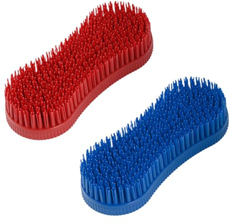 Hopzab 2 Pcs Silicone Horse Cleaning Grooming Brush Set – Durable Equestrian Massage Tool for Mane, Tail, and Body Care(Red+Blue)