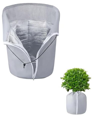 LWZko 2Pcs Plant Covers for Winter, 40 x 50 cm Frost Covers for Outdoor Plants, Flower Pot Protection Bag, Thermal Plant Pot Cover with Drawstring & Zipper for Outdoor Trees Potted Plants (Grey)