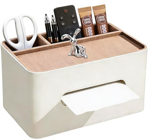 BUERPINKING Scatola porta fazzoletti con 2 scomparti, in pelle PU, porta fazzoletti, porta fazzoletti rettangolari con ripiano, porta fazzoletti da scrivania, casa, auto, bagno