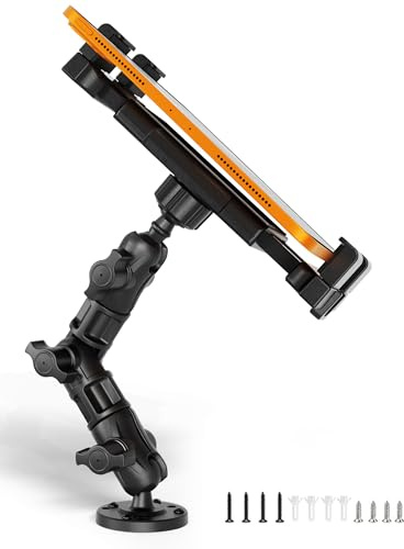 OHLPRO Heavy Duty Drill Base Tablet Mount for Truck Dashboard, 360° Rotating Adjustable Arm, iPad Car Holder Fits 5–17 Inch Tablets, Secure Rubber-Padded Clamp for Commercial Vehicles & Wall
