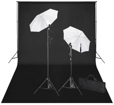 Mangloder Fotostudioset med svart bakgrund 600 × 300 cm, 2 dagsljuslampor, lampstativ, paraplyer, diffusorer och bärväska för professionellt porträtt- och produktfotografering