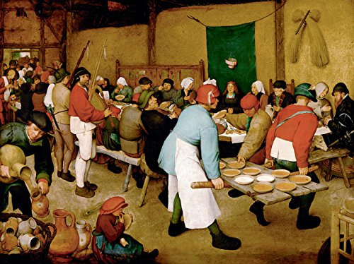 LuxHomeDecor Quadro Stampa su Pannello in Legno MDF Pieter Bruegel The Elder Peasant Wedding Misura 70x50 CM Bordo Noce