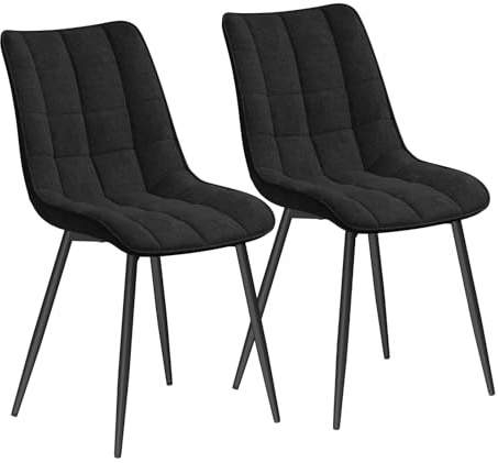 WOLTU Chaises de Salle à Manger Lot de 2,Lin,Noir | Chaise à Assise Rembourrée épaisse,Pieds en Métal,pour Salle à manger,Salon,Chambre,Charge 150kg