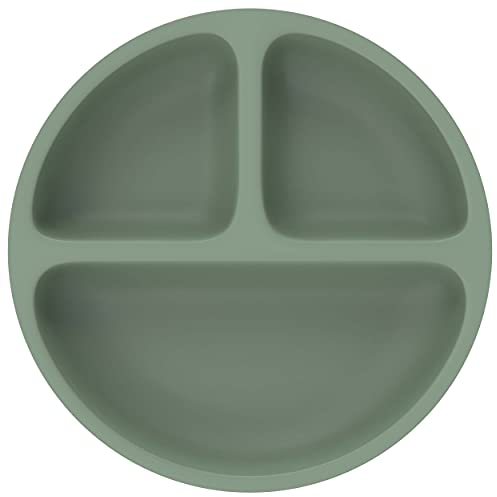 OLGS Silikon Baby Teller mit Fächern Kinderteller | Silikonteller, Babyteller, Snackteller für Kinder | Rutschfest bruchsicher Kuchenteller | Esslernteller, BPA-Frei Sage, Frühstücksteller ab 6 Monate