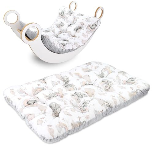 Manta bebe suelo 70x110 cm - colchoneta alfombra gateo tapete suave almohada para arco Montessori y juegos actividades bebes playmat acolchado Oeko-Tex Elefantes con gris claro