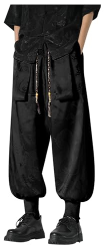 WAZHAKU Kung Fu Training Hosen Chinesische Kampfkunst Tai Chi Kung Fu Wing Chun Shaolin Freizeit Knickerbocker Graziöse Lockere Weitbeinhose Piratenhose Bloomers Unisex Sporthose Outdoorhose