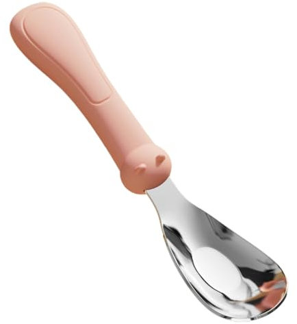 Holdes Cuchara para bebé de metal, cuchara para bebé de acero inoxidable, cuchara de alimentación para bebés con mango de silicona, cuchara de seguridad de acero inoxidable, accesorios para destete de