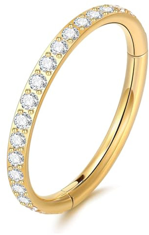 HENYQANN Piercing al Naso Anello Piercing al Setto Cubo Zircone Conchiglia Piercing al Daith Elica Trago Cartilagine Piercing al Labbro Ombelico 16G 10mm Oro